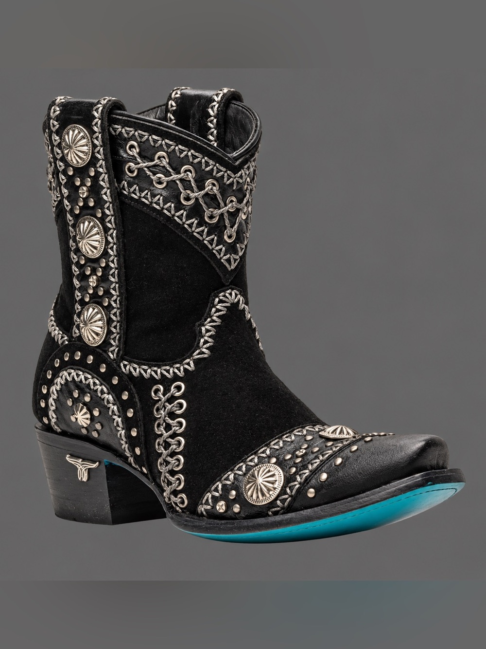 Lane Wind Walker Western Boots Black Leather Studded Concho Size 8.5